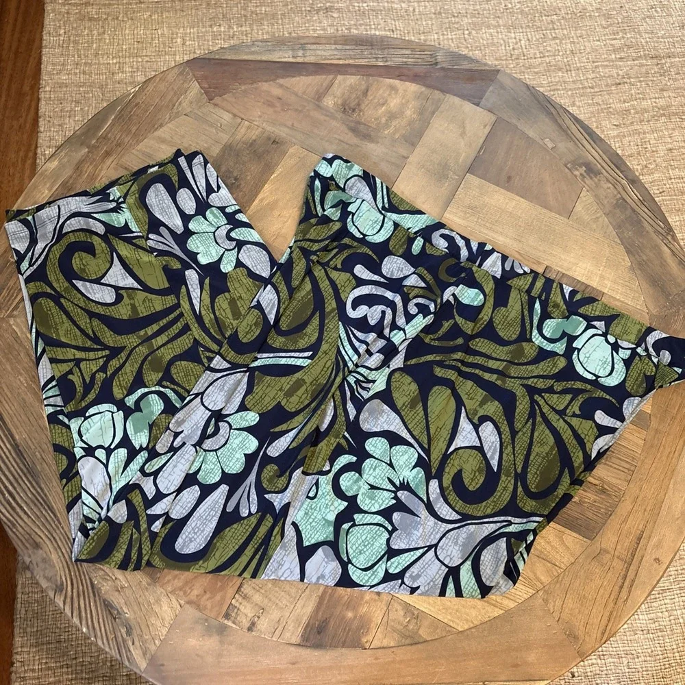 Dennis by Dennis Basso 2pc Long Sleeve top/pant Set 3X Stretch Green Blue Floral